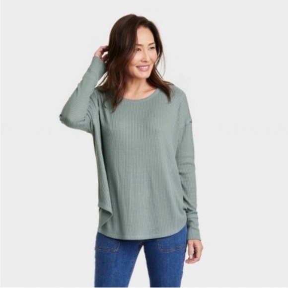 Nwt Knox Rose ribbed oversized long sleeved green top - Picture 10 of 10